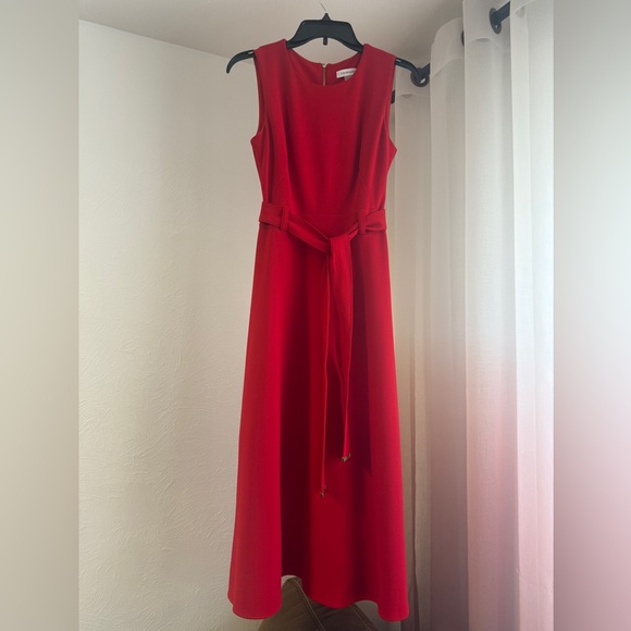 Calvin Klein Women's Fit & Flare Belted
A-Line Bright Red Midi Dress Size 2 - Picture 2 of 9